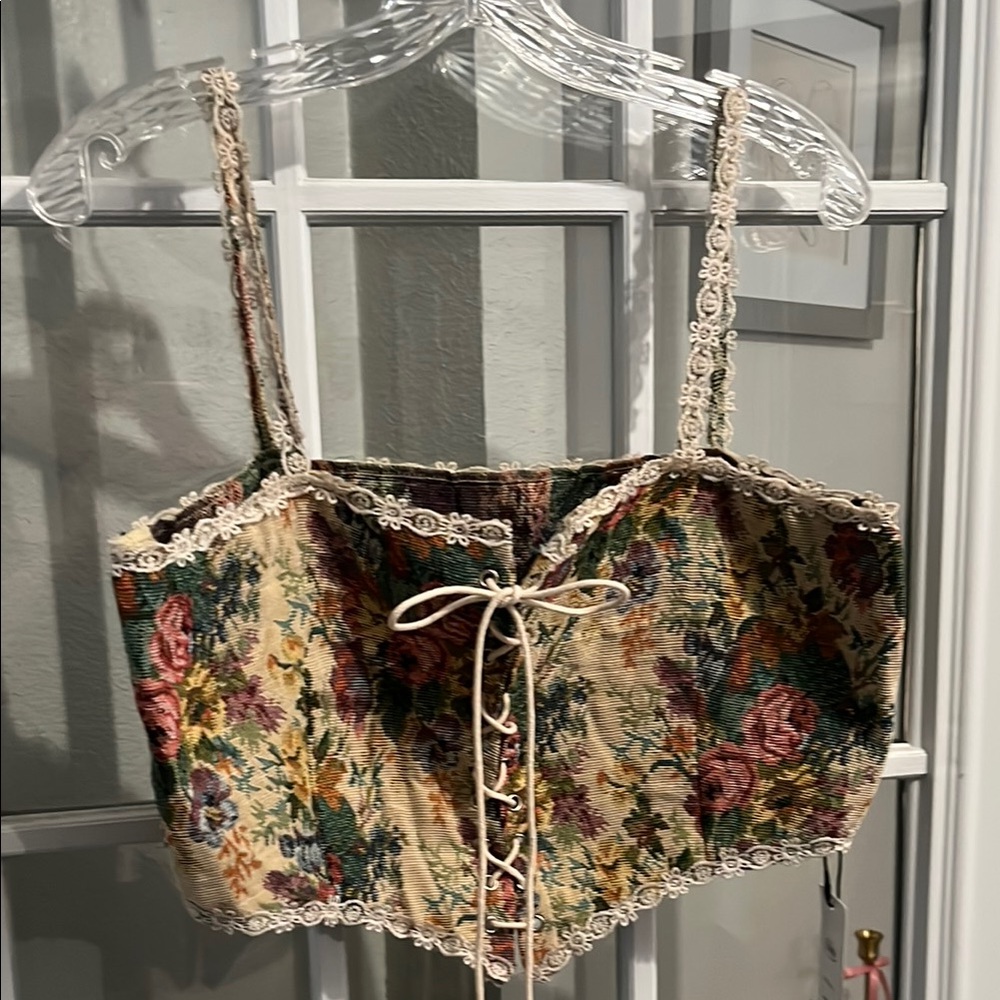 Cider Floral Lace-Up Corset Top BNWT